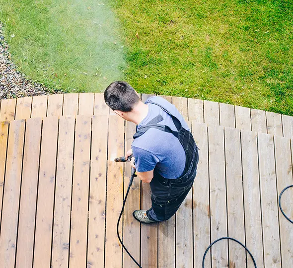 Outdoor deck maintenance in progress